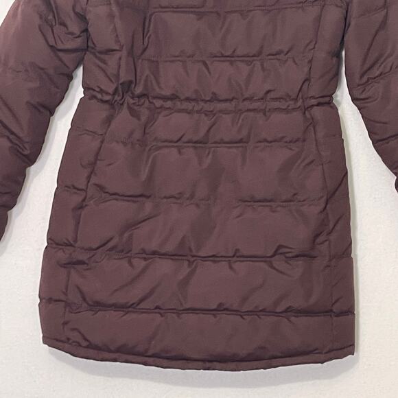 Old Navy Long Puffer Coat Womens Small Brown Winter Parka Fur Hood Insulated - Picture 8 of 13